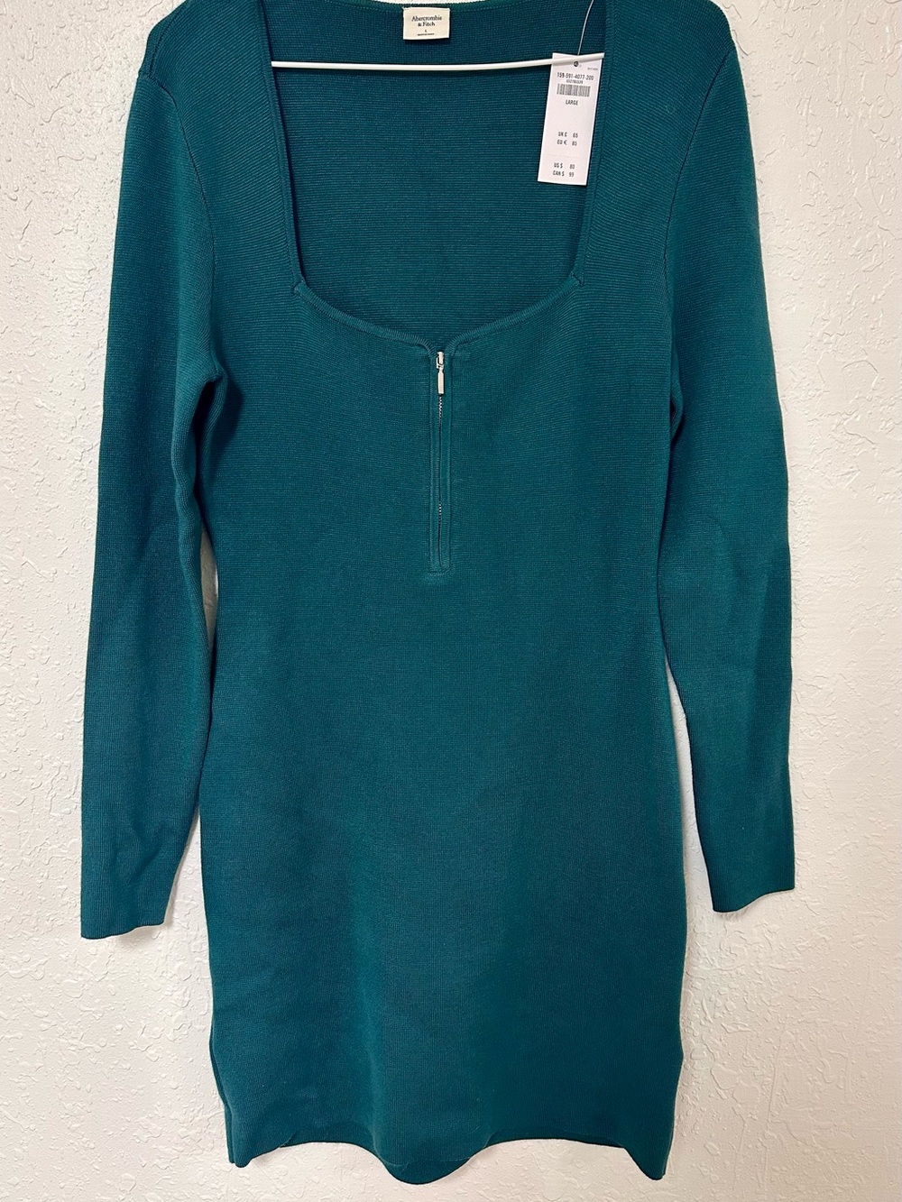 NWT Abercrombie & Fitch Square Neck Half-Zip Mini Sweater Dress - Size L